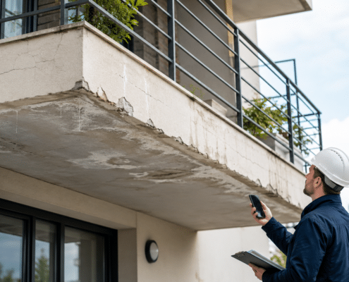 pathologie des balcons avec fissures et infiltration
