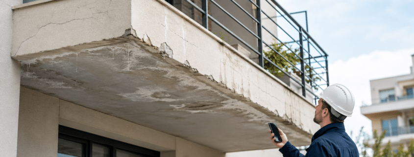 pathologie des balcons avec fissures et infiltration