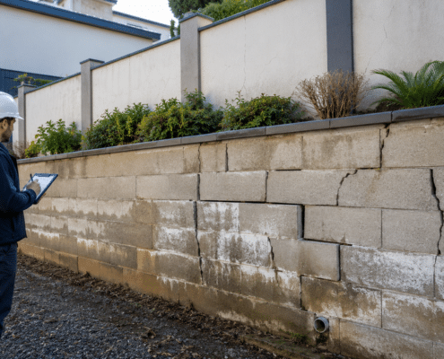 mur de soutènement fissuré avec absence de drainage