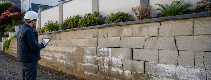 mur de soutènement fissuré avec absence de drainage